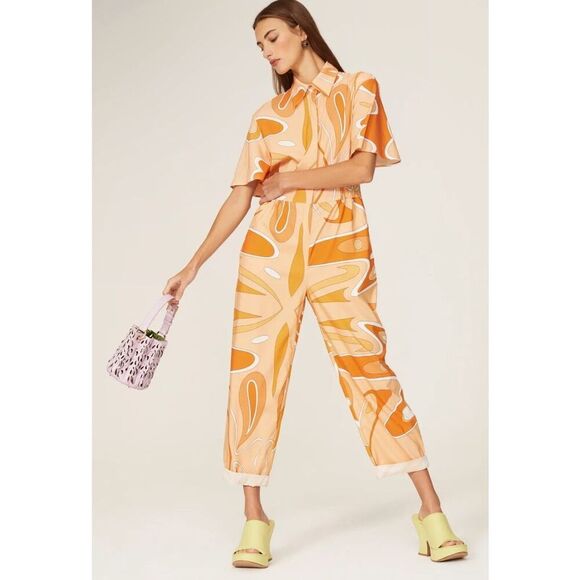 Sara Battaglia Abstract Collared Jumpsuit Rent the Runway Preloved S - Picture 1 of 6